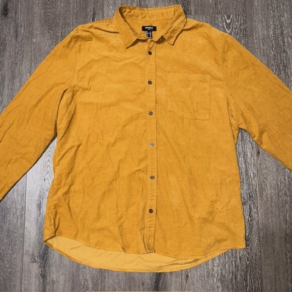 Forever 21 Corduroy Shirt Mens XL Mustard Brown Button Up Long Sleeve NWT NEW - Picture 2 of 5